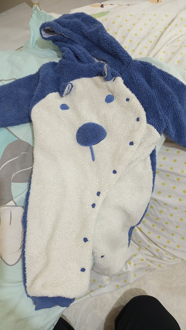 Mavi Peluş Bebek Tulumu İşlemeli Detaylı - Görsel 3