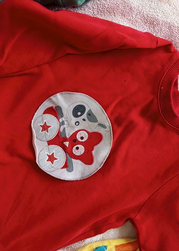 Düğmeli Kırmızı Baskılı Erkek Sweatshirt - Görsel 5