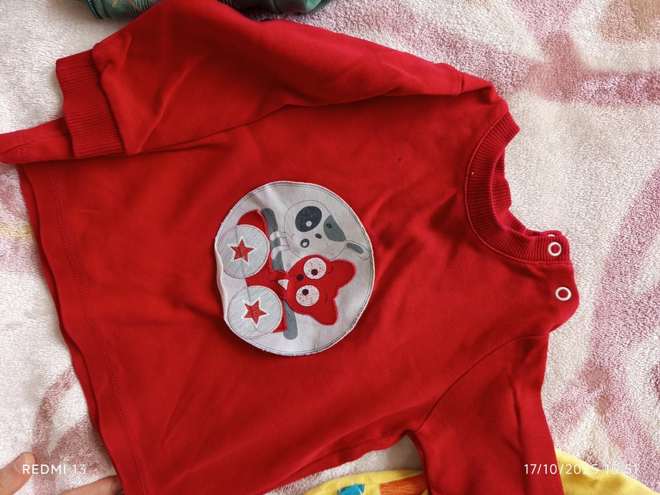 Düğmeli Kırmızı Baskılı Erkek Sweatshirt - Görsel 5