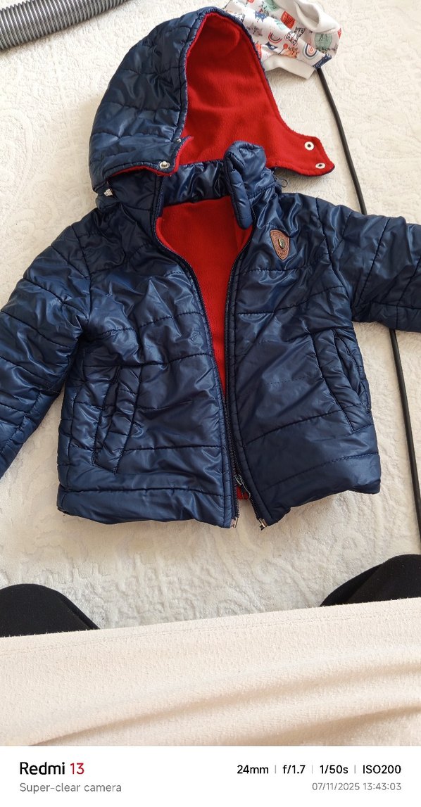 Koyu Mavi Erkek Çocuk Kürklü Mont - Görsel 2