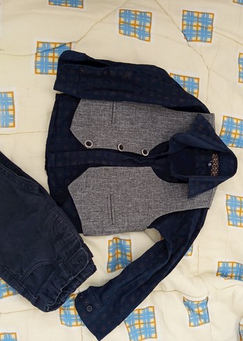 Gri Erkek Çocuk Düğmeli Denim Yelek - Görsel 7