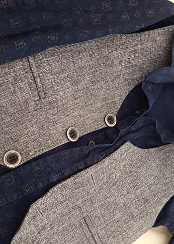 Gri Erkek Çocuk Düğmeli Denim Yelek - Görsel 6