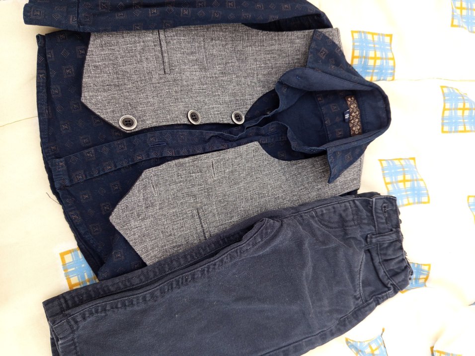 Gri Erkek Çocuk Düğmeli Denim Yelek - Görsel 2