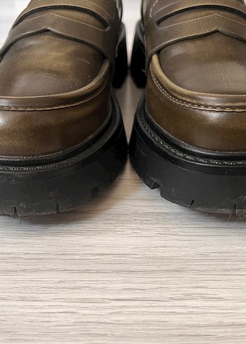 37 Beden kahverengi Renk Twist Kadın Kahverengi Deri Platform Topuklu Loafer
