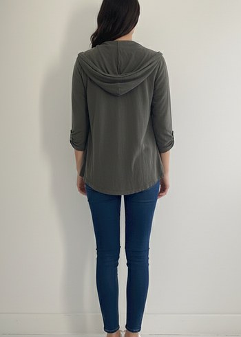 Gri Kadın Midi Keten Salaş Hırka çift taraflı - Görsel 4