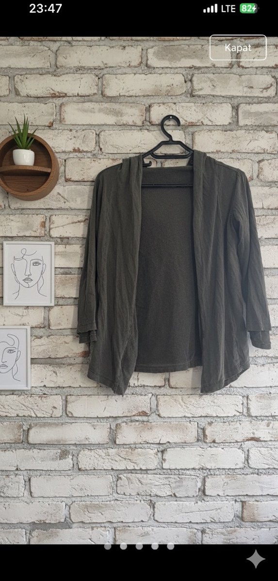 Gri Kadın Midi Keten Salaş Hırka çift taraflı - Görsel 5