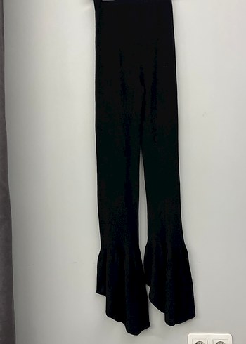 Kadın Siyah Pilili Uzun İspanyol Paça Pantolon - Görsel 7