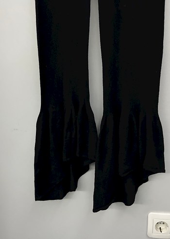 Kadın Siyah Pilili Uzun İspanyol Paça Pantolon - Görsel 5