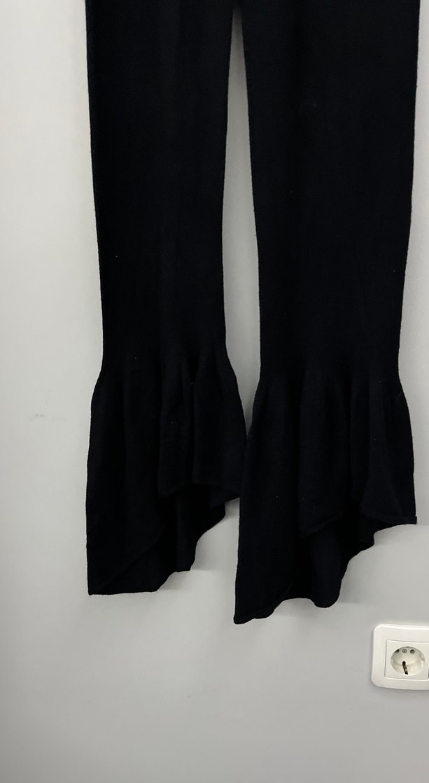 Kadın Siyah Pilili Uzun İspanyol Paça Pantolon - Görsel 5