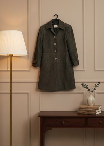 Düğmeli haki yeşil Kadın kaşe Kaban - Görsel 2