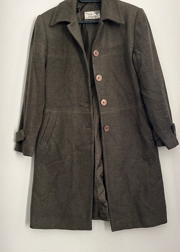 Düğmeli haki yeşil Kadın kaşe Kaban - Görsel 10