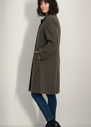 Düğmeli haki yeşil Kadın kaşe Kaban - Görsel 3