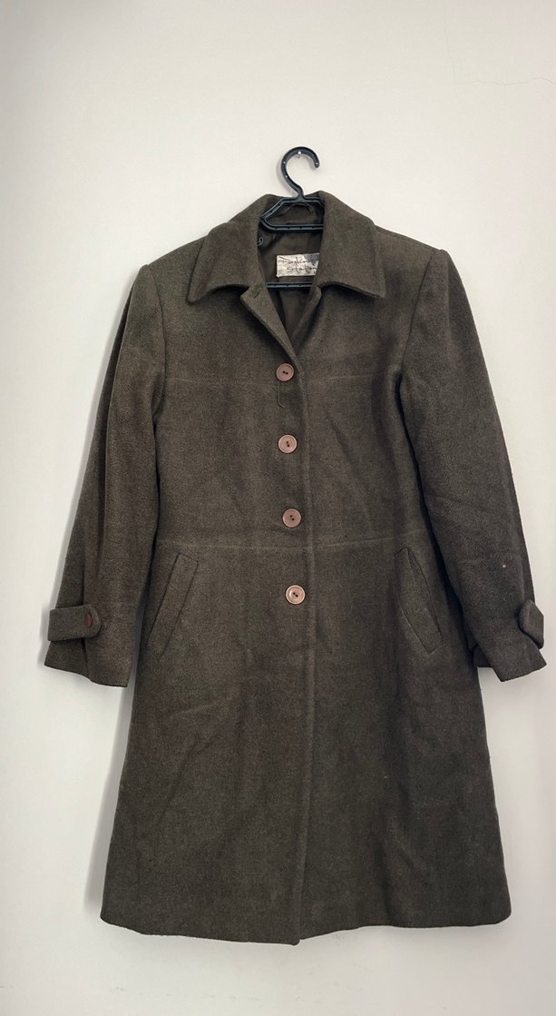 Düğmeli haki yeşil Kadın kaşe Kaban - Görsel 5