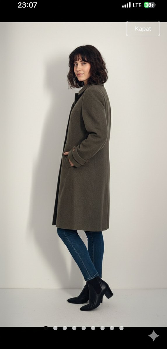 Düğmeli haki yeşil Kadın kaşe Kaban - Görsel 3