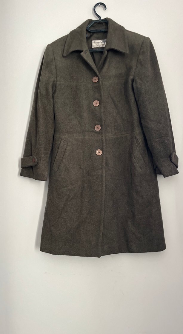 Düğmeli haki yeşil Kadın kaşe Kaban - Görsel 4