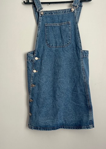 Düğmeli Mavi Kot Kısa elbise - Görsel 3