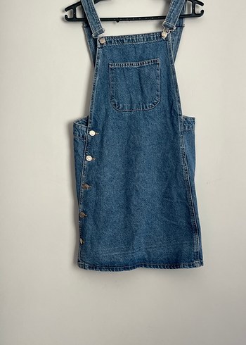 Düğmeli Mavi Kot Kısa elbise - Görsel 2