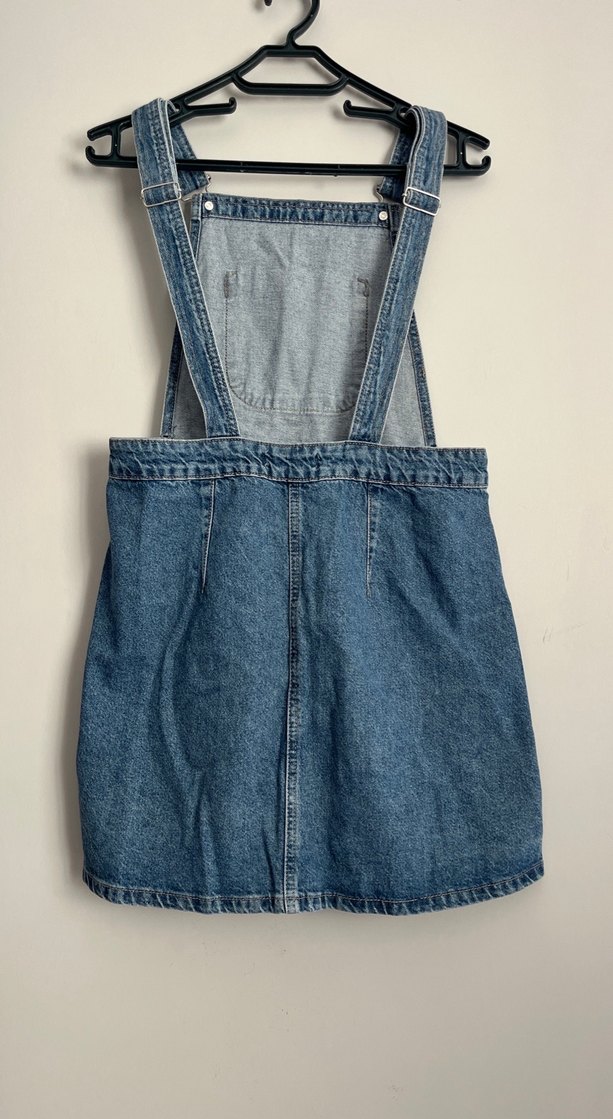 Düğmeli Mavi Kot Kısa elbise - Görsel 5