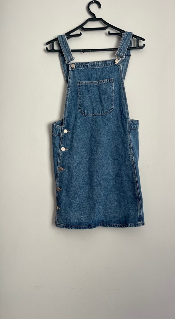 Düğmeli Mavi Kot Kısa elbise - Görsel 2