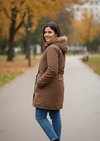 Düğmeli Kahverengi Midi Kadın Ceket - Görsel 2