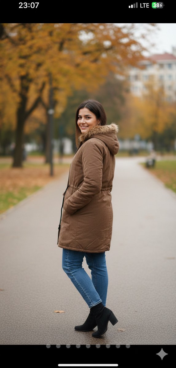 Düğmeli Kahverengi Midi Kadın Ceket - Görsel 2