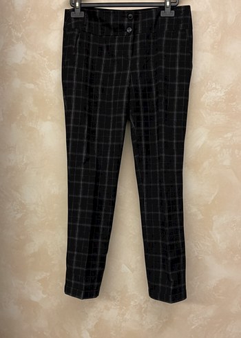 Kemerli Gri Ekose Kumaş Kadın Pantolon - Görsel 4