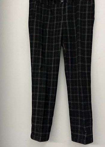 Kemerli Gri Ekose Kumaş Kadın Pantolon - Görsel 6