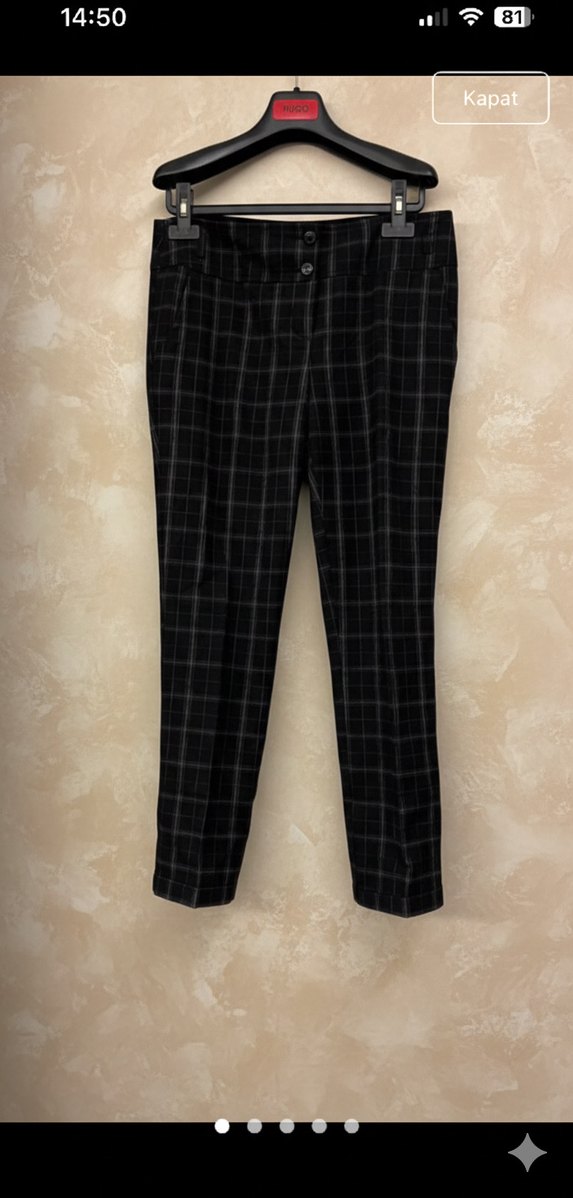 Kemerli Gri Ekose Kumaş Kadın Pantolon - Görsel 4