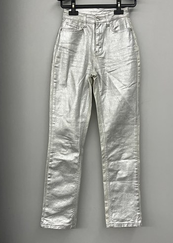 Gri Metalik Düğmeli Kadın Jean - Görsel 5