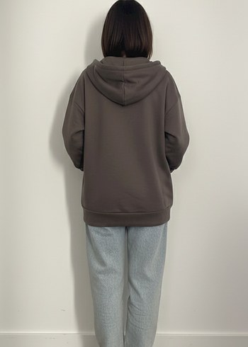 Kadın Kahverengi Kapüşonlu Fermuarlı Sweatshirt - Görsel 2