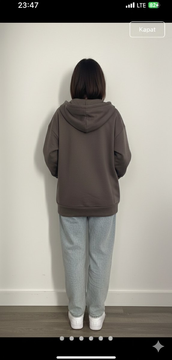 Kadın Kahverengi Kapüşonlu Fermuarlı Sweatshirt - Görsel 2