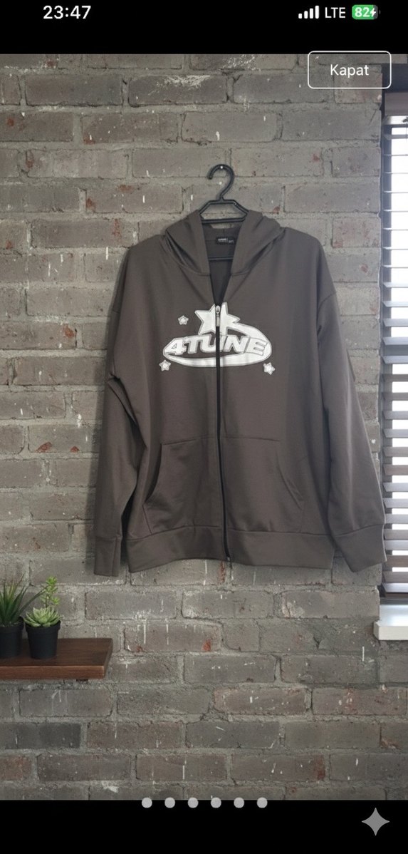 Kadın Kahverengi Kapüşonlu Fermuarlı Sweatshirt - Görsel 4