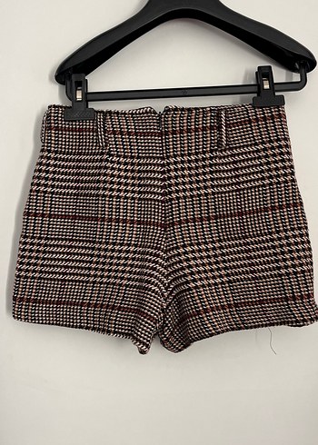 Kahverengi Kareli Kemerli Mini Etek şort - Görsel 8