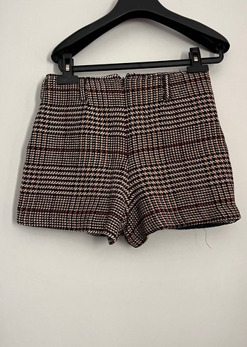 Kahverengi Kareli Kemerli Mini Etek şort - Görsel 7