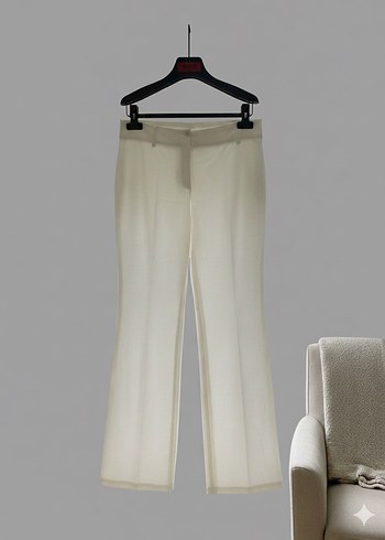 Beyaz şifonKadın Pantolon Midi Boy - Görsel 2