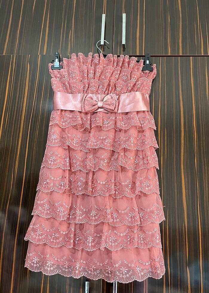 Güpür dantelli pudra abiye elbise sadece bir kere Mezuniyette gi - Görsel 3