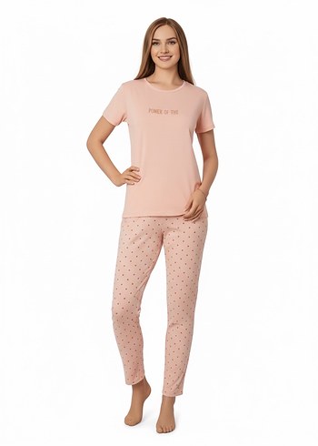 Milan kumaş Pembe Kısa Kollu Mini Kadın Pijama Takımı - Görsel 3