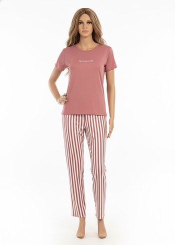 Milan kumaş Pembe Kısa Kollu Mini Kadın Pijama Takımı - Görsel 4