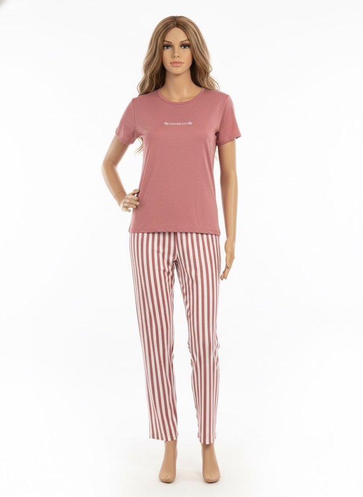 Milan kumaş Pembe Kısa Kollu Mini Kadın Pijama Takımı - Görsel 4