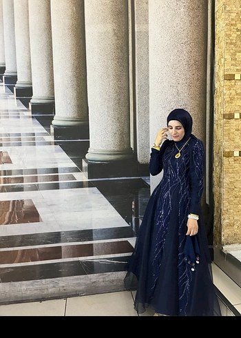 Nakışlı Lacivert Uzun Abiye Elbise - Görsel 2