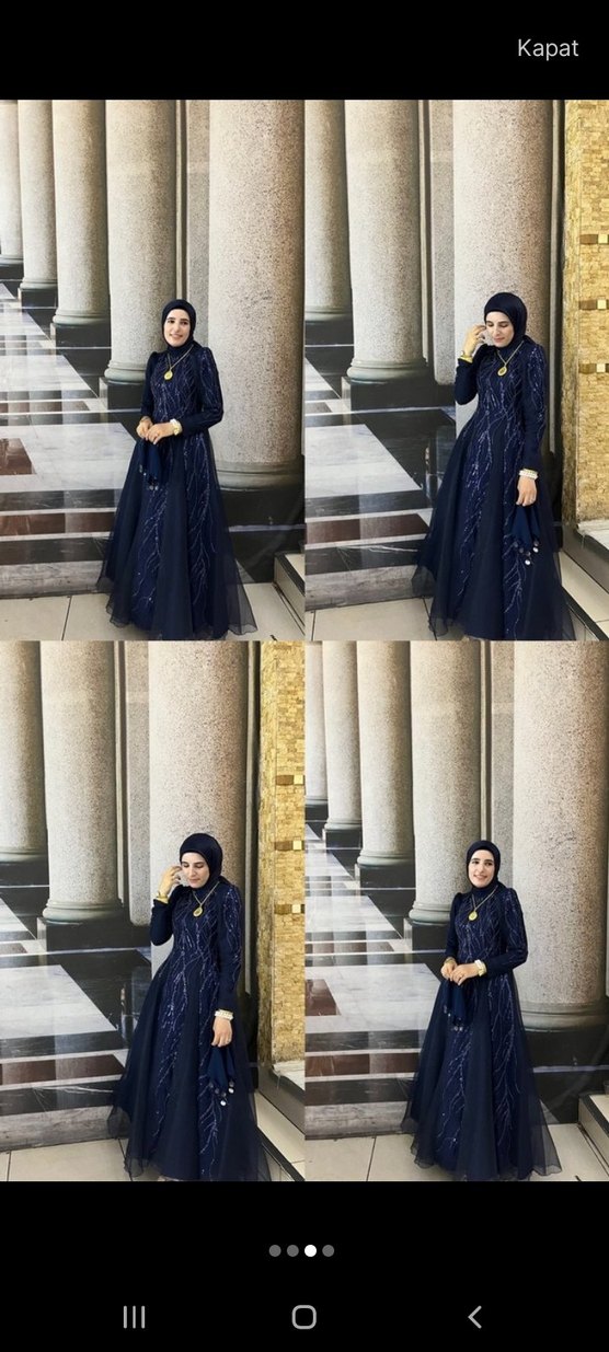 Nakışlı Lacivert Uzun Abiye Elbise - Görsel 3