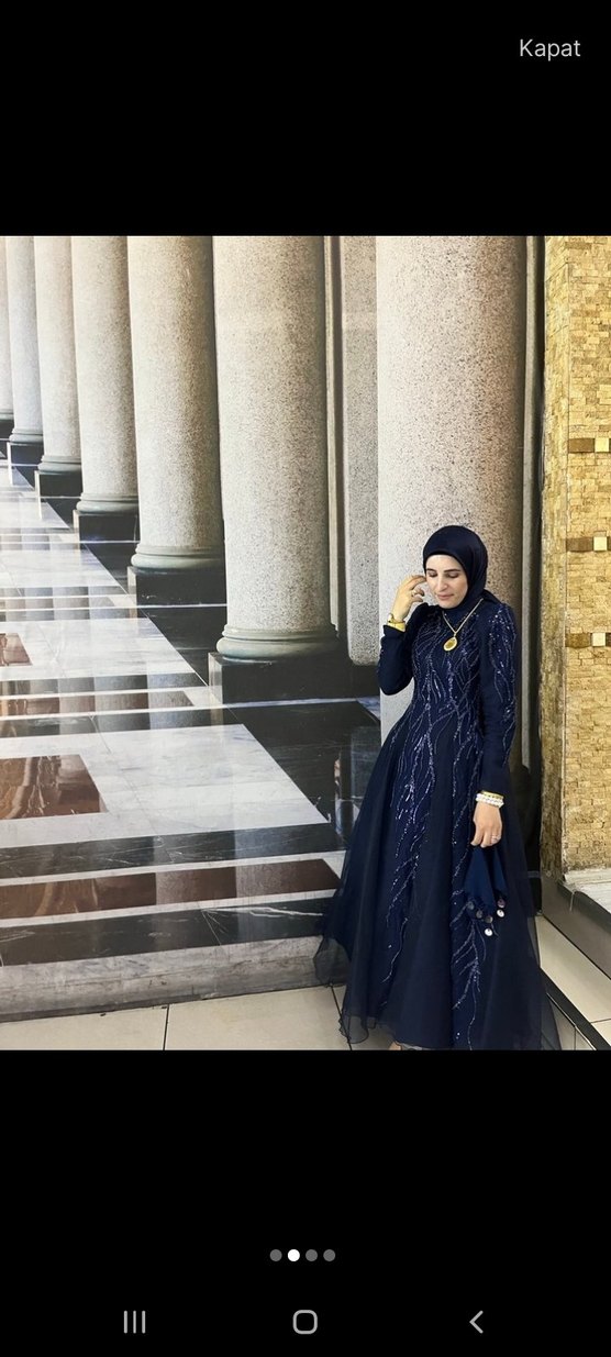 Nakışlı Lacivert Uzun Abiye Elbise - Görsel 2