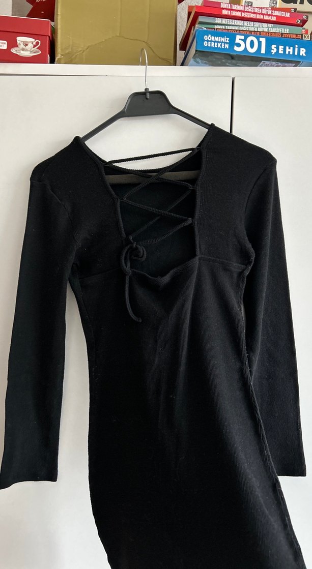 Siyah Uzun Kollu Sırt dekolteli Trendyol Mini Elbise - Görsel 3
