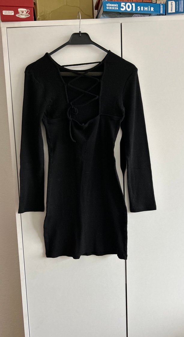 Siyah Uzun Kollu Sırt dekolteli Trendyol Mini Elbise - Görsel 4