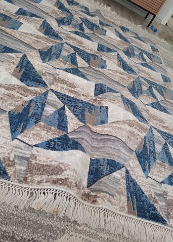 Bohem Soyut Desenli Mavi Gri Halı - Görsel 2