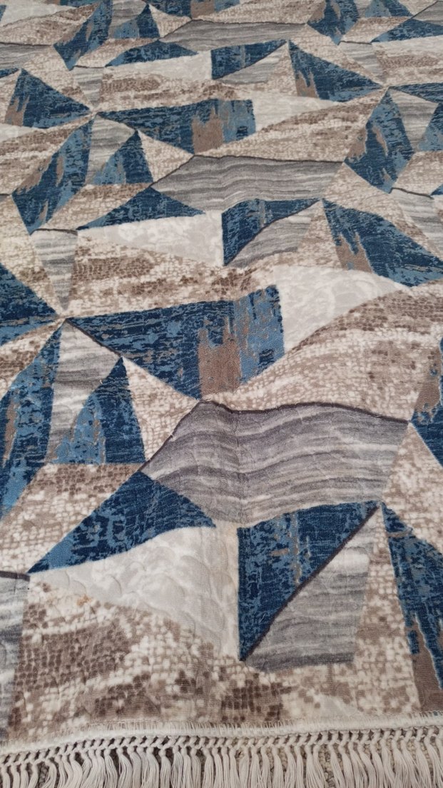 Bohem Soyut Desenli Mavi Gri Halı - Görsel 3