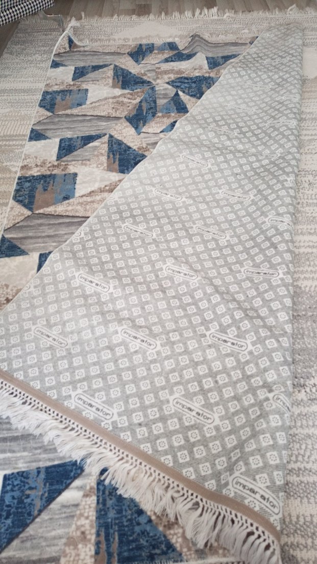 Bohem Soyut Desenli Mavi Gri Halı - Görsel 4