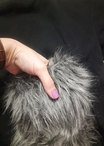 Kürk Detaylı Kadın Koyu Gri Sweatshirt - Görsel 3