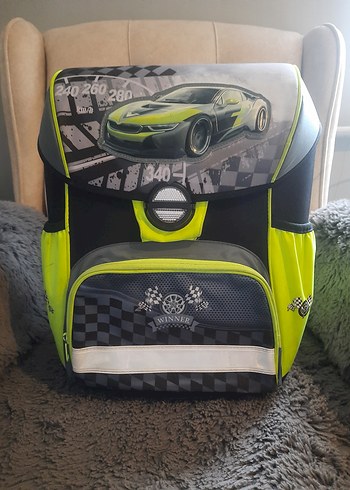 Sarı Gri Çocuk Okul Çantası Araç Desenli - Görsel 2