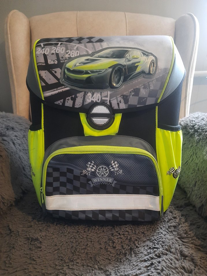 Sarı Gri Çocuk Okul Çantası Araç Desenli - Görsel 2